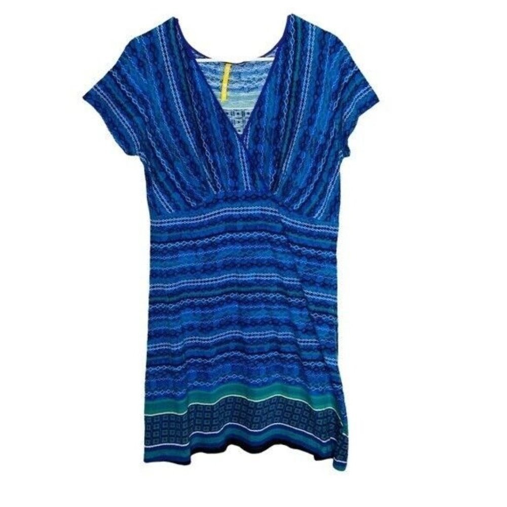 Lole blue geometry print short sleeves casual dress size large organic cotton